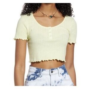 BP Women's Sz‎ XS Yellow Luminary Pointelle Rib Henley Cropped Top NWOT